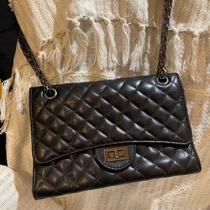 Black Quilted faux leather bag with chain crossbody/shoulder strap